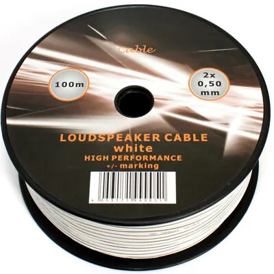 £17.97 • Buy 100m 2x0.5mm White Loud Speaker Cable Wire HiFi Stereo Car Sound Audio Home Auto