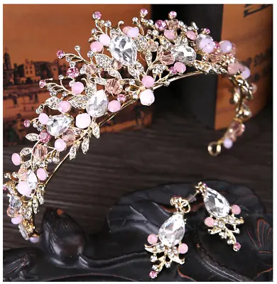 $16.99 • Buy Bridal Wedding Crystal Flower Tiara Crown Pearl Rhinestone Headband+earing