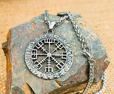 Viking Compass Vegvisir Circle Stainless Steel Protection Power Pendant Necklace • $16.10