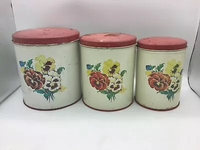 Vintage Parmeco Parker Metal Co. Variety Of Flowers Tin Canisters (Set Of 3) • $32.99