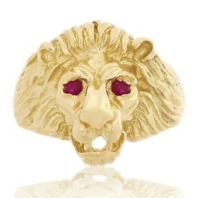 $407.49 • Buy Men's Solid 14k Yellow Gold Lion Head Ring With Ruby Eyes Sizes 7-13