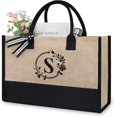 Jute Tote Bag Initial Women Hand Bag Beach Bag Grocery Bag • $11.99