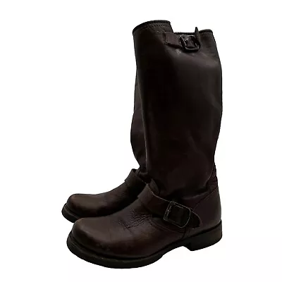 Frye Boots Womens 8 Veronica Slouch Moto Knee High Leather Pull On Riding Biker • $79.99