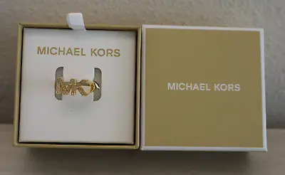 Michael Kors MKJX80277108 Women Sz 8 Gold Crystal Pavé  MK Logo Fashion Ring $85 • $52.48