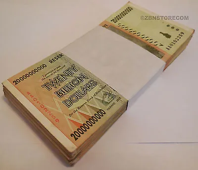 20 Billion Zimbabwe Dollars X 100 Banknotes ~ AA AB 2008 Bundle Currency 100PCS • $303.48