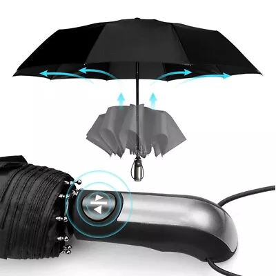 Automatic Umbrella Auto Open Close Compact Folding Anti UV Rain Windproof Black • $15.45