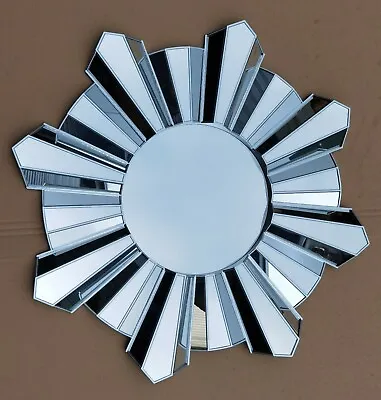 Contemporary 65cm Hanging Mirror Sunburst Home Decor Round Wall Mounted Silver • £29.99