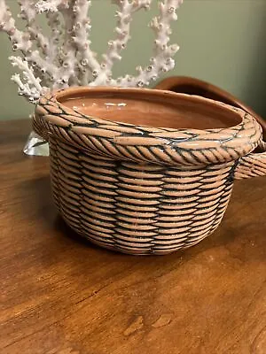 Vintage Fitz & Floyd Glazed Ceramic Basket/planter Terra Cotta W/Handles-10”x5” • $19.99