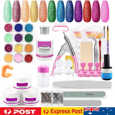 Nail Art Kits Acrylic Powder Liquid Glitter Manicure Brush Sticker Full Set DIY • $27.99