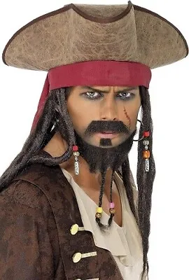 Jack Sparrow Beard Moustache Set Fake Pirate Facial Hair Mens Costume Accessory • £10.99