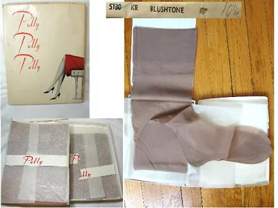 4 Pair Vintage Polly Seamed Nylon Stockings Cuban Heel Irregulars New In Box • $50