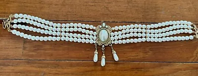 Vintage Chunky 1928 Faux Pearl Necklace Bow Ribbon Pendant Multi 4 Strand Choker • $49.99
