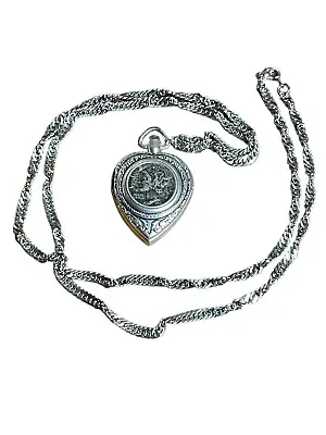 Vintage Style Mercury Dime Heart Shaped Silver Tone Pocket Watch Necklace • $31.85