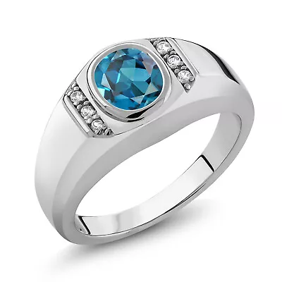 Men's 925 Sterling Silver London Blue Topaz And White Created Sapphire Ring • $87.99