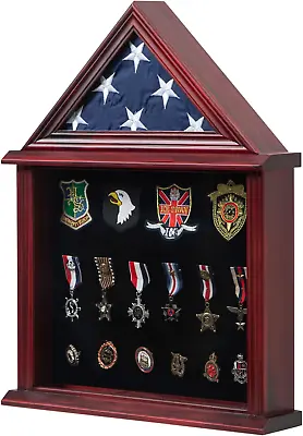 Solid Wood Military Flag Display Case Mahogany 3'x5' Veteran Box + Certificate • $88.71