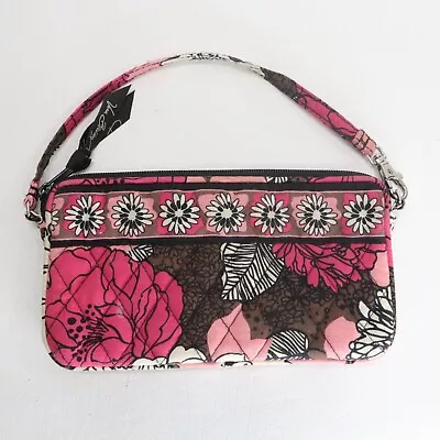 Vera Bradley Wristlet Small Mocha Rouge Pink Black Floral Quilted Satchel Pouch • $11.16