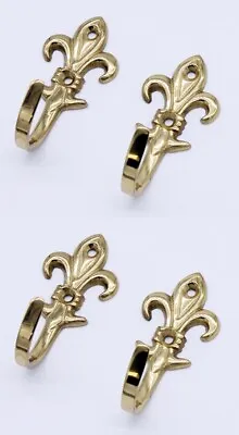 £4.95 • Buy 2 X PAIR Brass Fleur De Lys Tie Back Hooks For Curtain Tiebacks.