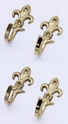 £4.95 • Buy 2 X PAIR Brass Fleur De Lys Tie Back Hooks For Curtain Tiebacks.