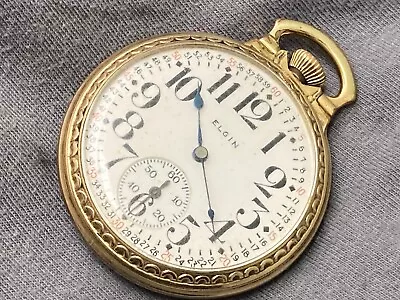 Pocket Watch ELGIN C 1946 17 Jewels Grade 387 USA  16s Montgomery Dial RR Style • $22.50
