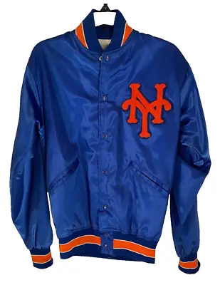 VINTAGE 25th Anniversary NEW YORK METS Blue & Orange Satin Bomber Jacket • $85