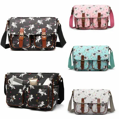 Ladies Matte Oilcloth Unicorn Satchel School Shoulder Bag Messenger A4 Bag Girls • £9.99
