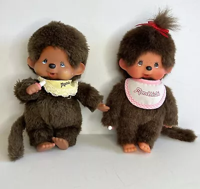 8  MONCHICHI Monkey Plush Sucking Thumb Sekiguchi Pink  Yellow Bib Doll Set • $35
