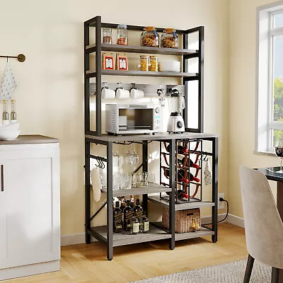 6-Tier Kitchen Bakers Rack Microwave Stand W/ Power Outlet & Wine Glass Holder • $87.99