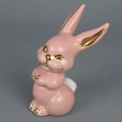 Bunny Figurine Cotton Ball Dispenser Pink Easter Rabbit Boy Ceramic 5  VTG 60s • $16.95