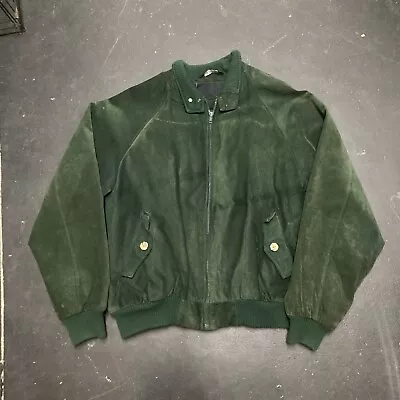 Men’s Luxury Green Suede Bomber Jacket Authentic Imports Size Xl Plaid Lined VTG • $49.99