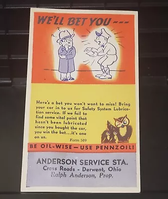 Pennzoil Advertisement Ink Blotter Anderson Service Station Derwent Ohio • $10