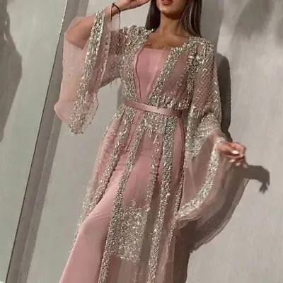 Abaya Dubai Muslim Dress High Class Sequins Embroidery Lace Kaftan Gifts Beauty@ • £8.28