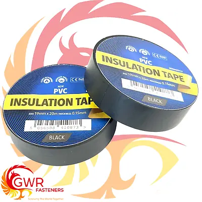 2 X 20m Rolls Of High Quality PVC Electricians Electrical Insulation Tape BLACK • £3.78