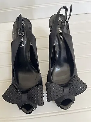 J. Renee Womens Size 8.5 Queeni Black Peep Toe Slingback Ankle Strap Shoe New • $19