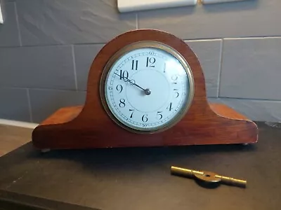 Vintage Wooden Napoleon Hat Mechanical (windup) Mantle Clock WITH KEY • £14.99