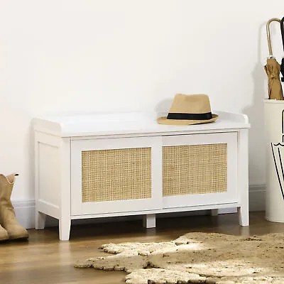Small Shoe Bench With Storage Boho Entryway Bench With Shoe Cabinets White • $67.99