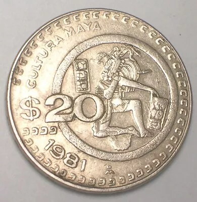 1981 Mexico Mexican 20 Pesos Mayan Culture Coin VF+ • $4.19