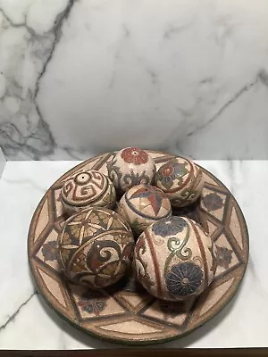 Vtg Burnished Clay Spheres Orbs With A Matching Mexico Pottery Plate • $150