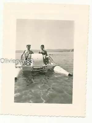 Vintage Photo - Man & Woman In Swimsuit On Pedal Boat • $2.45