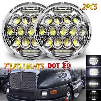 Pair DOT 7  In Round LED Headlight Hi/Lo Beam Halo Projector For Kenworth T2000 • $52.19