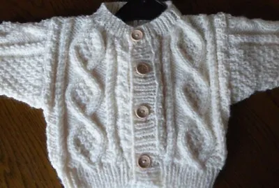 HAND KNITTED Baby Aran Jacket B98 Suit Boy 6-12 Month Colour Natural  • £16.50