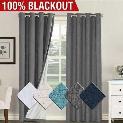 2x 100% Blackout Curtains Pair Rich Linen Textured Curtain Draperies For Bedroom • $41.49