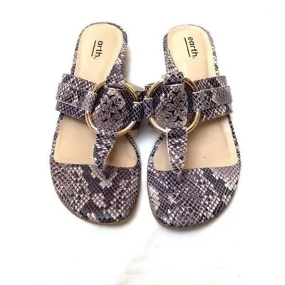 Earth Sandals Womens 8.5 Snakeskin Print T Strap Sandals Thong Slides Slip On • $17.94