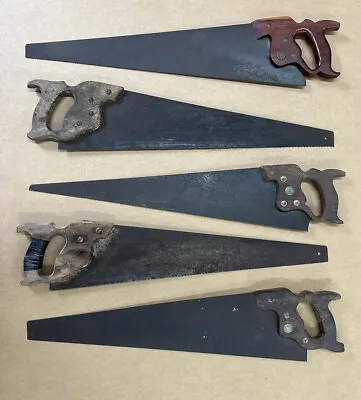5 Vintage Hand Saws 3 With Warranted Superior Stamps Joes Woodwork • $40