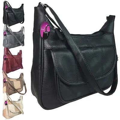 Organiser Handbag Compartments Ladies Cross Across Body Bag Long Shoulder Strap • £14.99