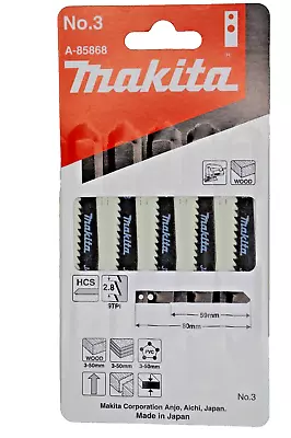 Makita A-85868 Jigsaw Blades For Cutting Wood PVC Plastic Fine Cut Pack Of 5 • £6.49