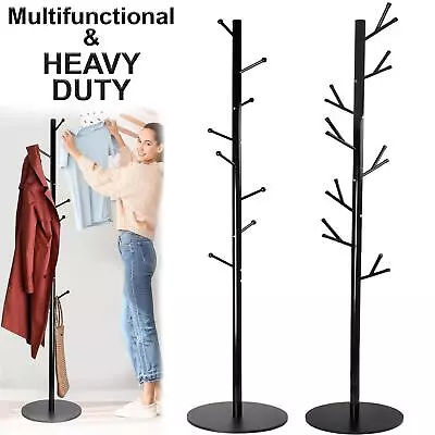 Standing Coat Rack Premium Steel Stand 16/8 Hooks Clothes Hat Holder Hanger • £16.95