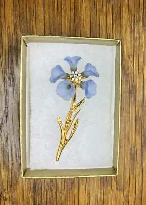 MMA Blue Cornflower Jewelry Pin 24-karat Gold Plate W/ Crystals & Colored Resin • $99