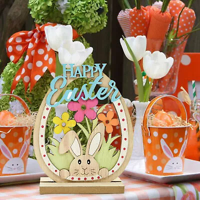 Wooden Easter Bunny Egg Flower Tabletop Decor Ornaments Tabletop Centerpieces • $11.81