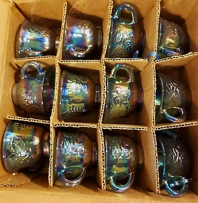 12 Colony Harvest Iridesce Carnival Blue Grapes & Leaves Punch Cups With Hangers • $87.68