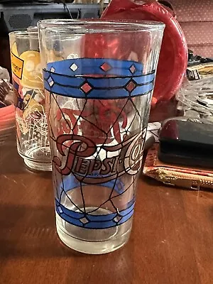 Vintage Pepsi-Cola Tiffany Style Stained Glass 12oz. Drinking Glass • $6